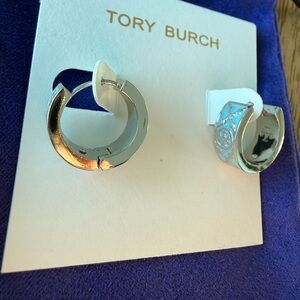 Tory Burch Silver and Light Blue Hoop Earrings